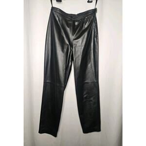 Vintage 90s Jones New York Black Leather Pants High Rise Straight Black Size 6